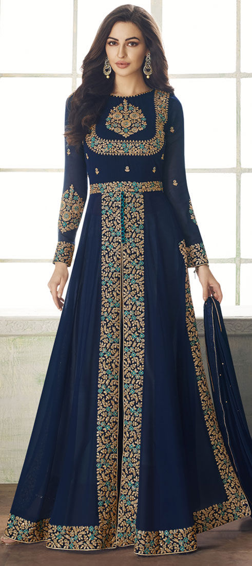 RF - Aqua Blue color Georgette Gown Dress. - Latest Salwar Suits - New In -  Indian