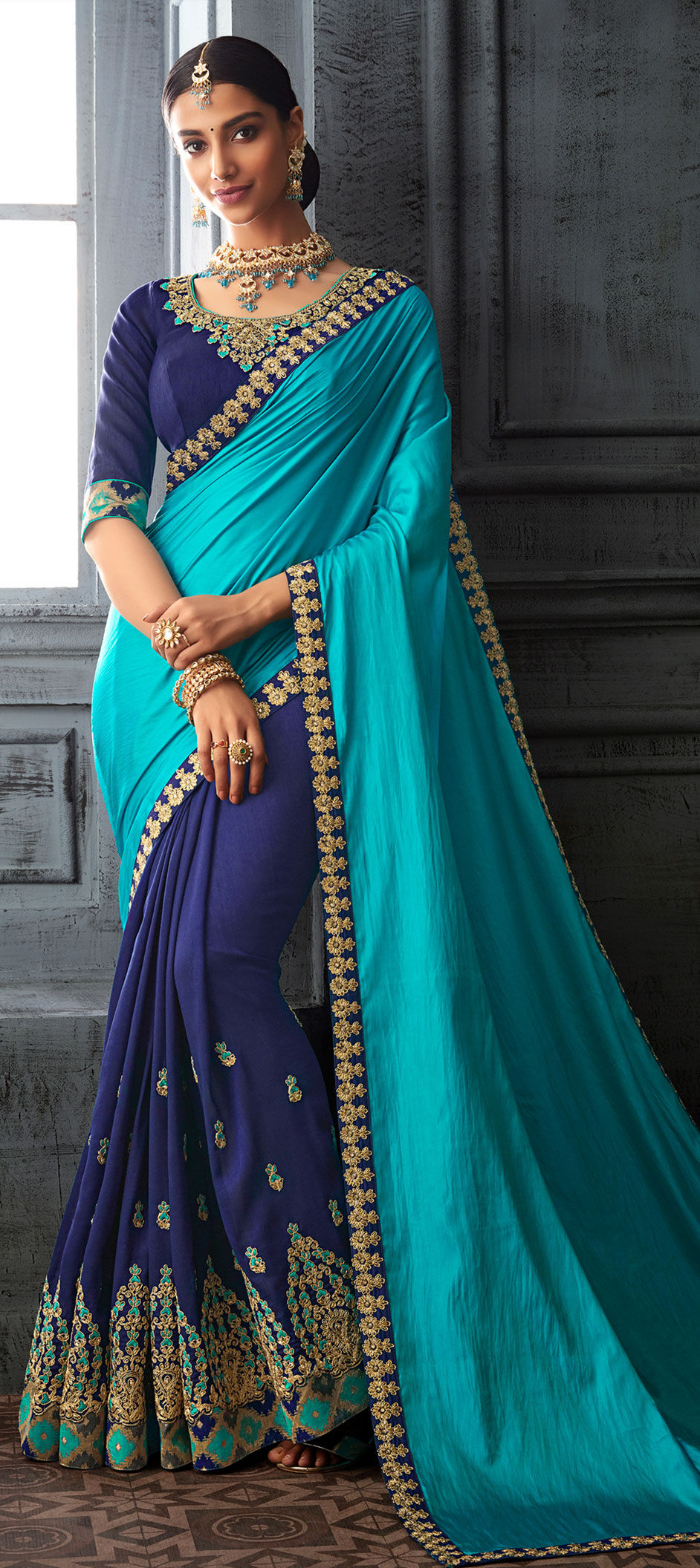 Buy Jaanvi Fashion Designer Skyblue Faux Georgette Flowers Saree Online at  Low Prices in India 