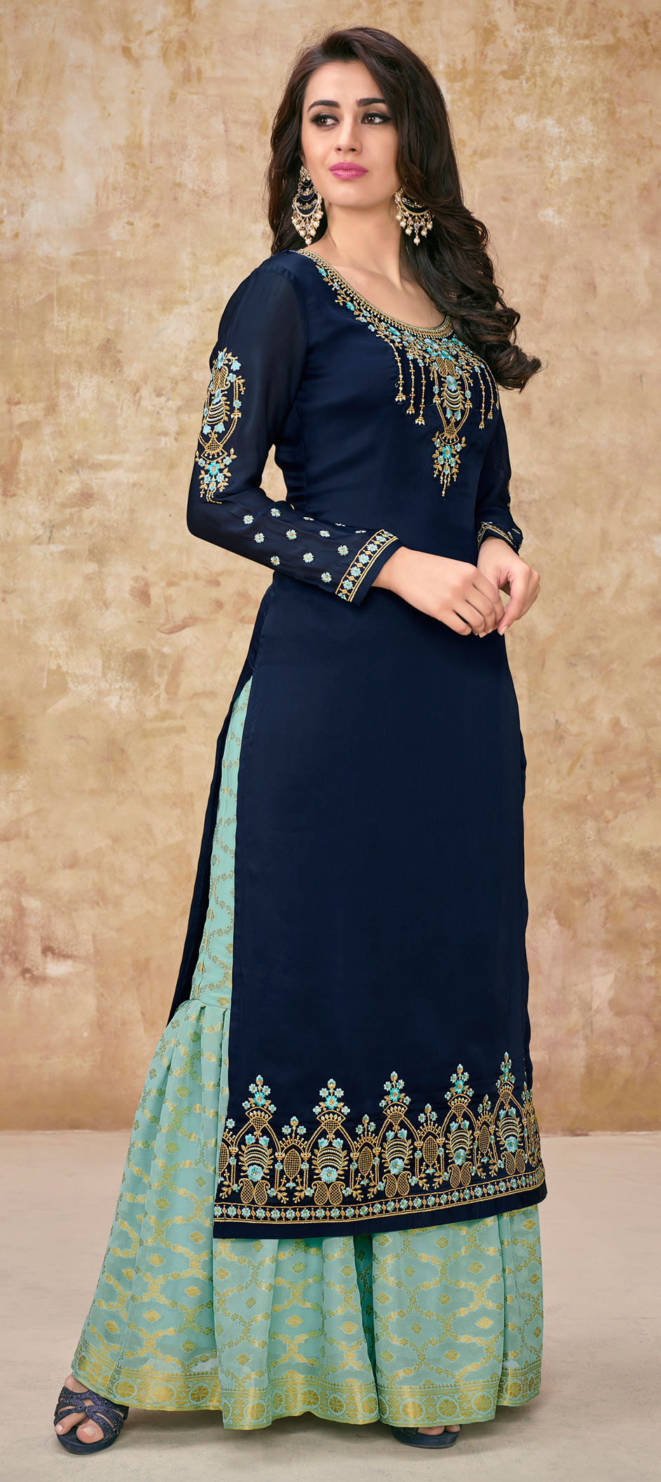 Party Wear, Reception Blue color fabric Salwar Kameez 1568796