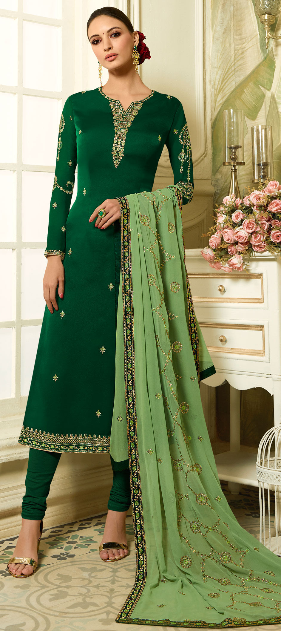 Green Patiyala style Salwar Suit Faux Georgette main image 0