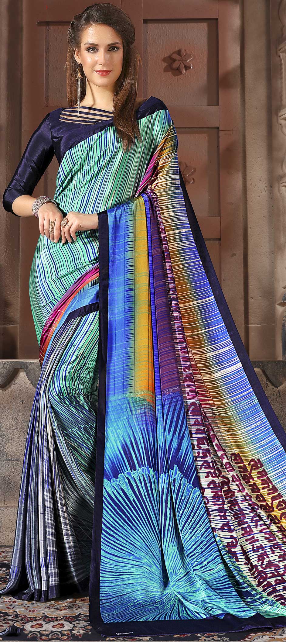 Traditional Multicolor Color Crepe Silk Fabric Saree 1572751 