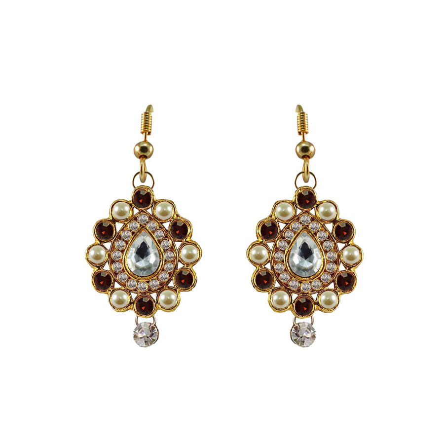 Multicolor Gold Plated Faux Diamond Earrings - CZEAR603
