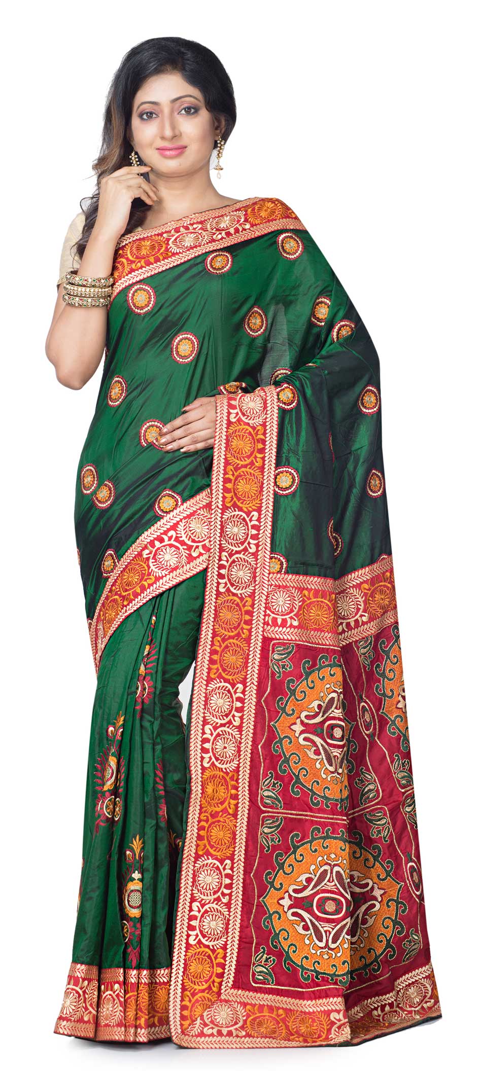 Leaf Green Raw Silk Ready to wear/Easy Saree