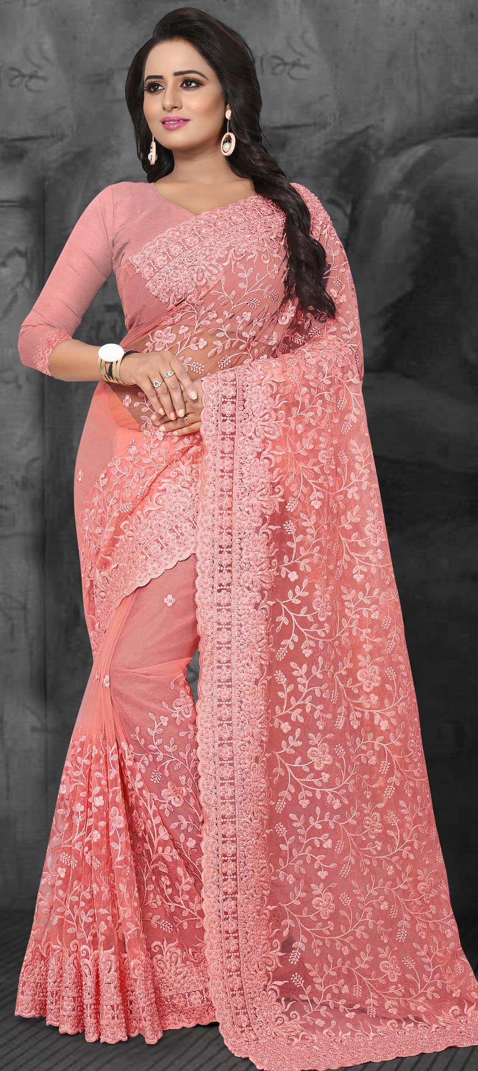 Party Wear Pink and Majenta color Net fabric Saree 1573890