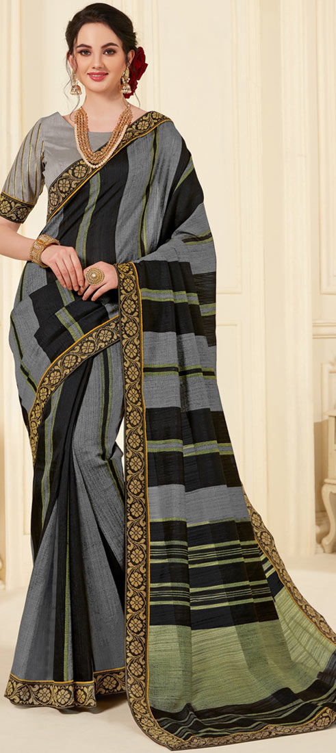 Traditional Black and Grey color Art Silk, Silk fabric Saree : 1574724