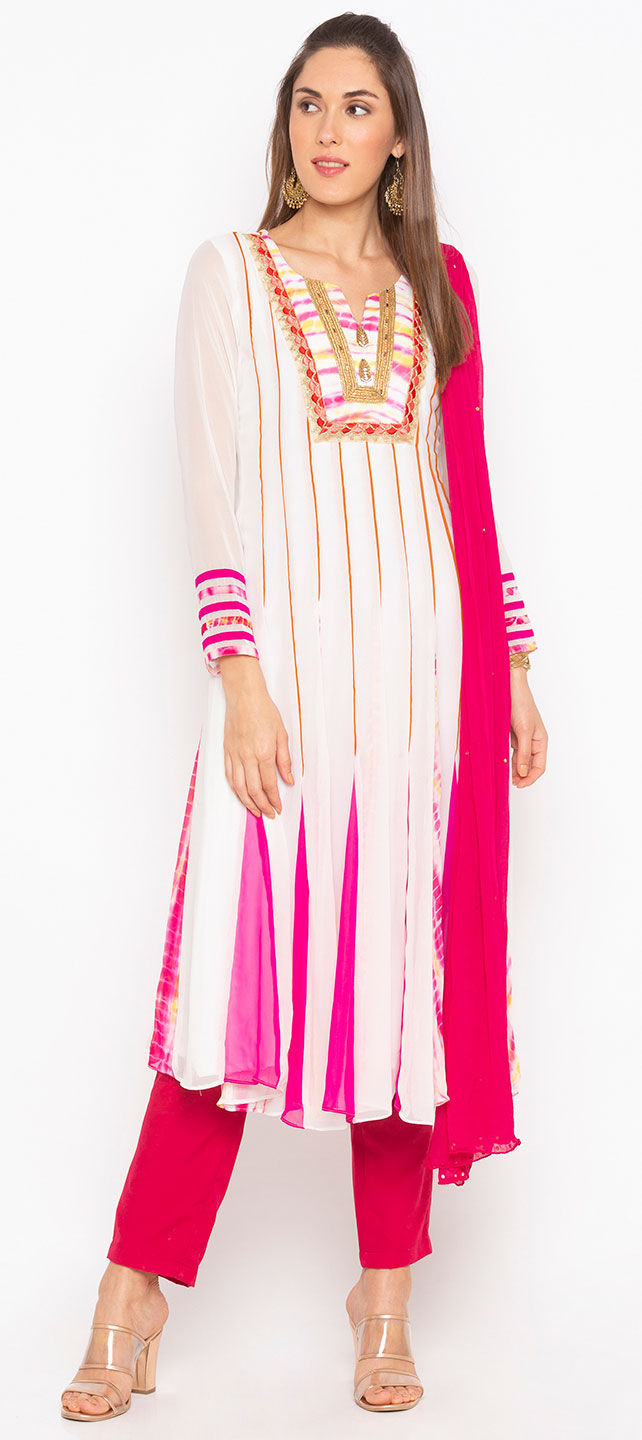 Party Wear White and Off White color fabric Salwar Kameez