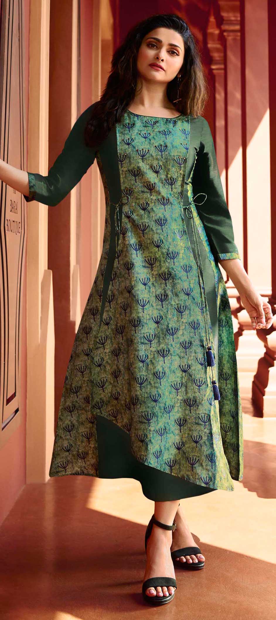 silk green kurti