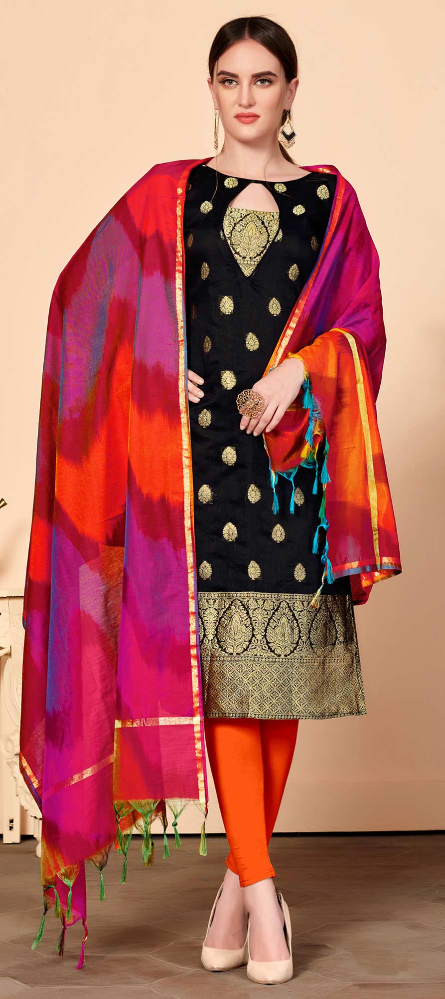 Casual, Party Wear Black and Grey color Banarasi Silk fabric Salwar