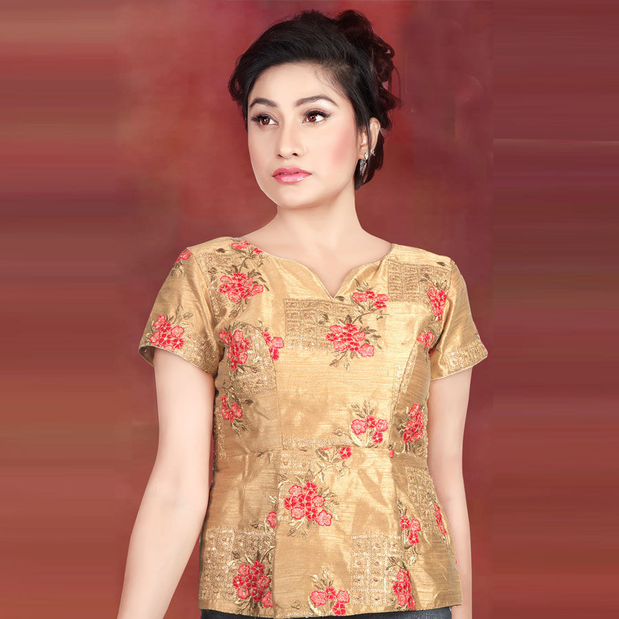Beige and Brown color Art Silk fabric Blouse : 1577654