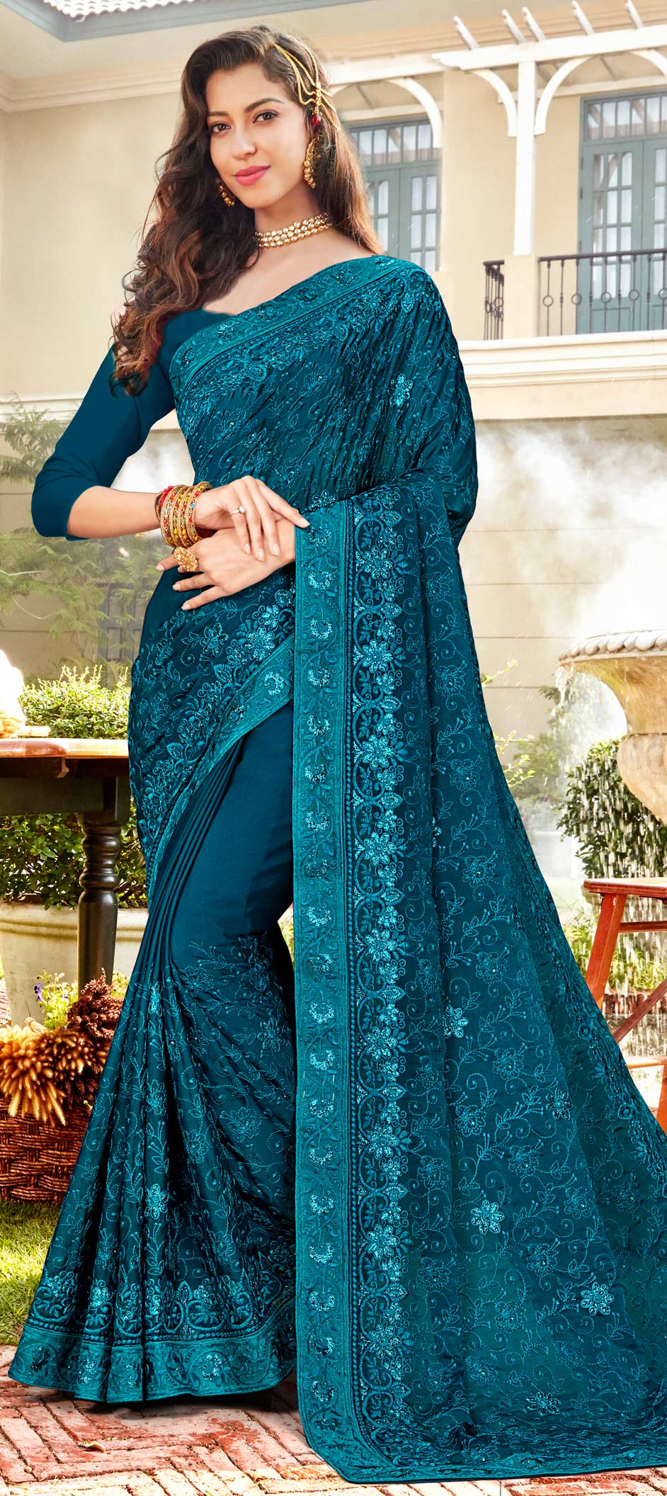 party-wear-reception-blue-color-chiffon-fabric-saree-1577767