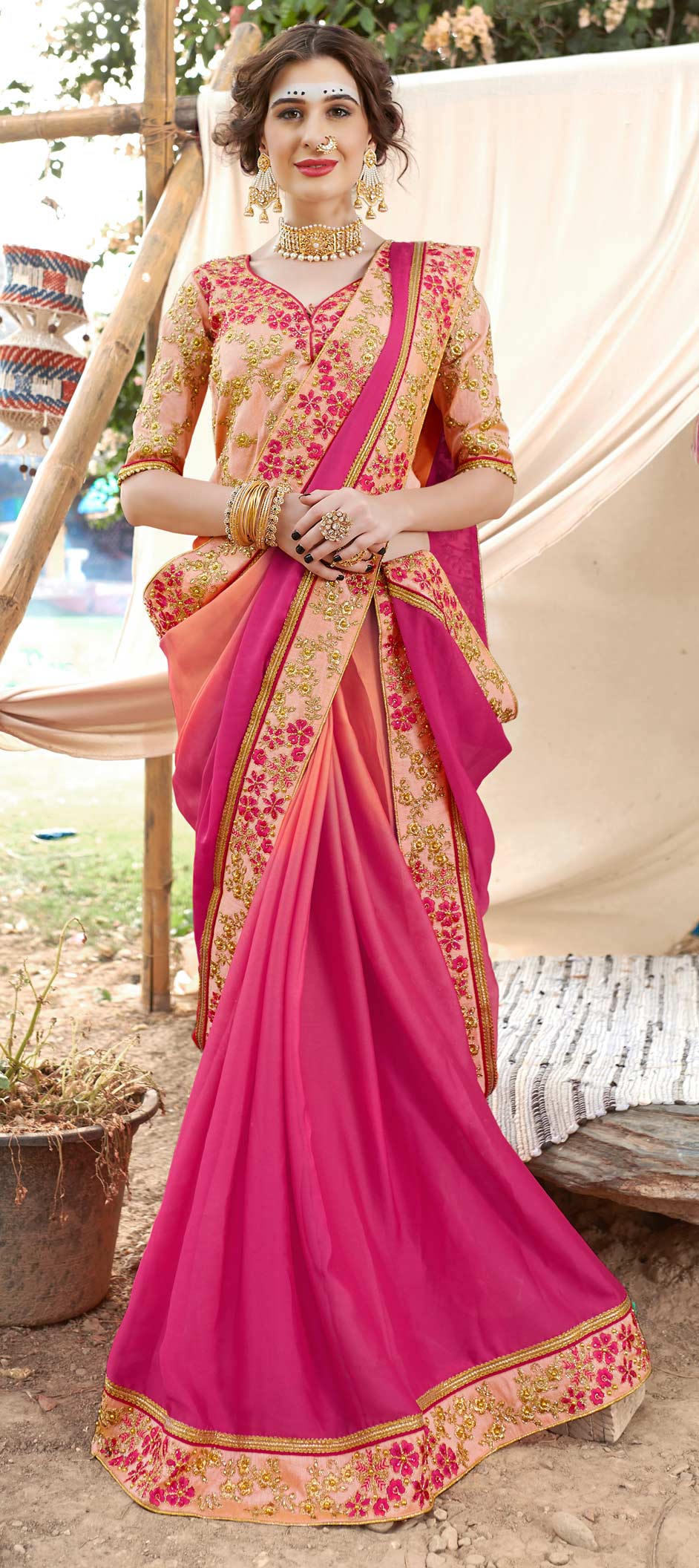 Buy Pink Engagement Silk Trendy Saree : 238439 -