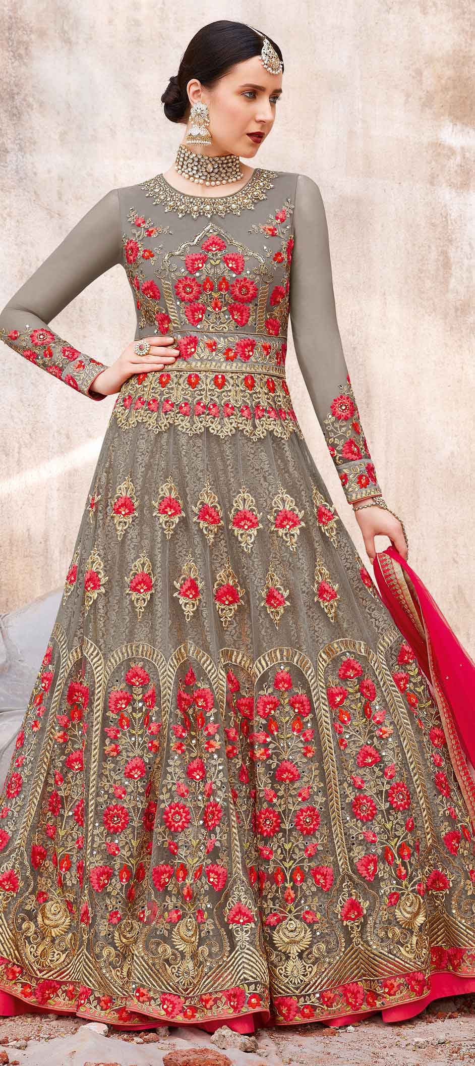Black Tone to Tone Embroidered Net Salwar Kameez main image 0