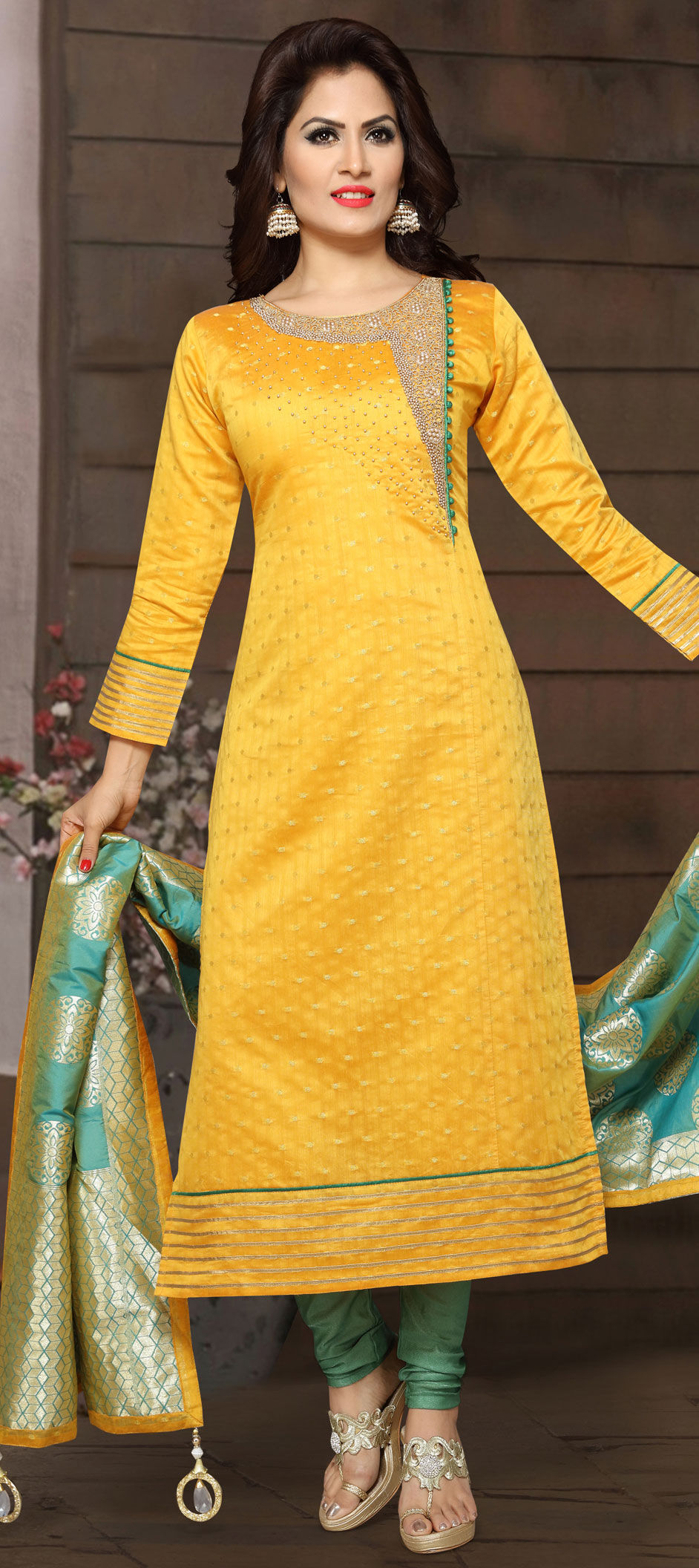 Casual, Party Wear Yellow color Chanderi Silk fabric Salwar Kameez ...