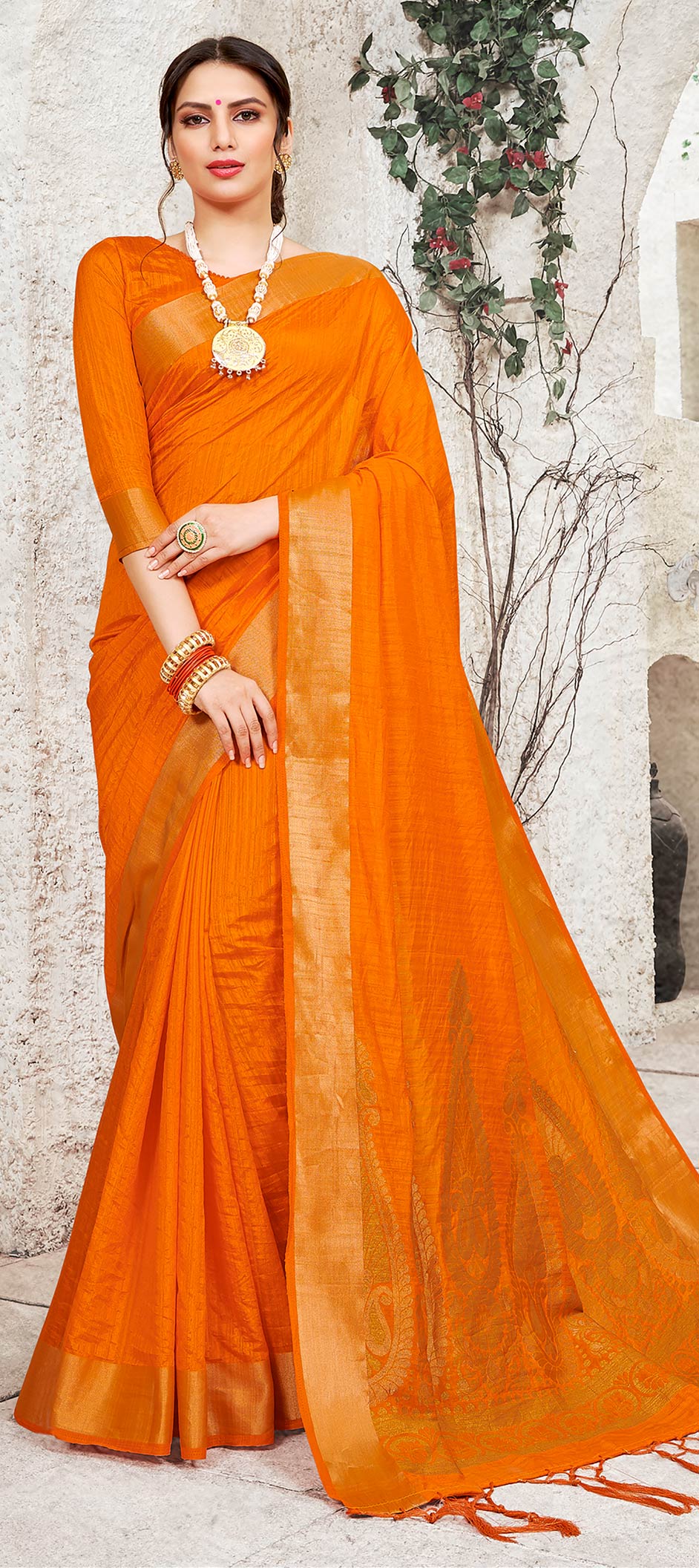 Traditional Orange Color Art Silk Silk Fabric Saree 1579315 5870