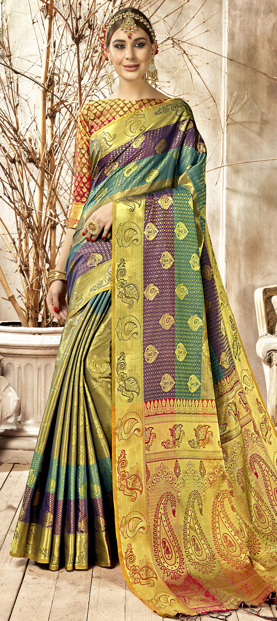 Traditional Multicolor Color Kanjeevaram Silk Silk Fabric Saree 1579553 7219