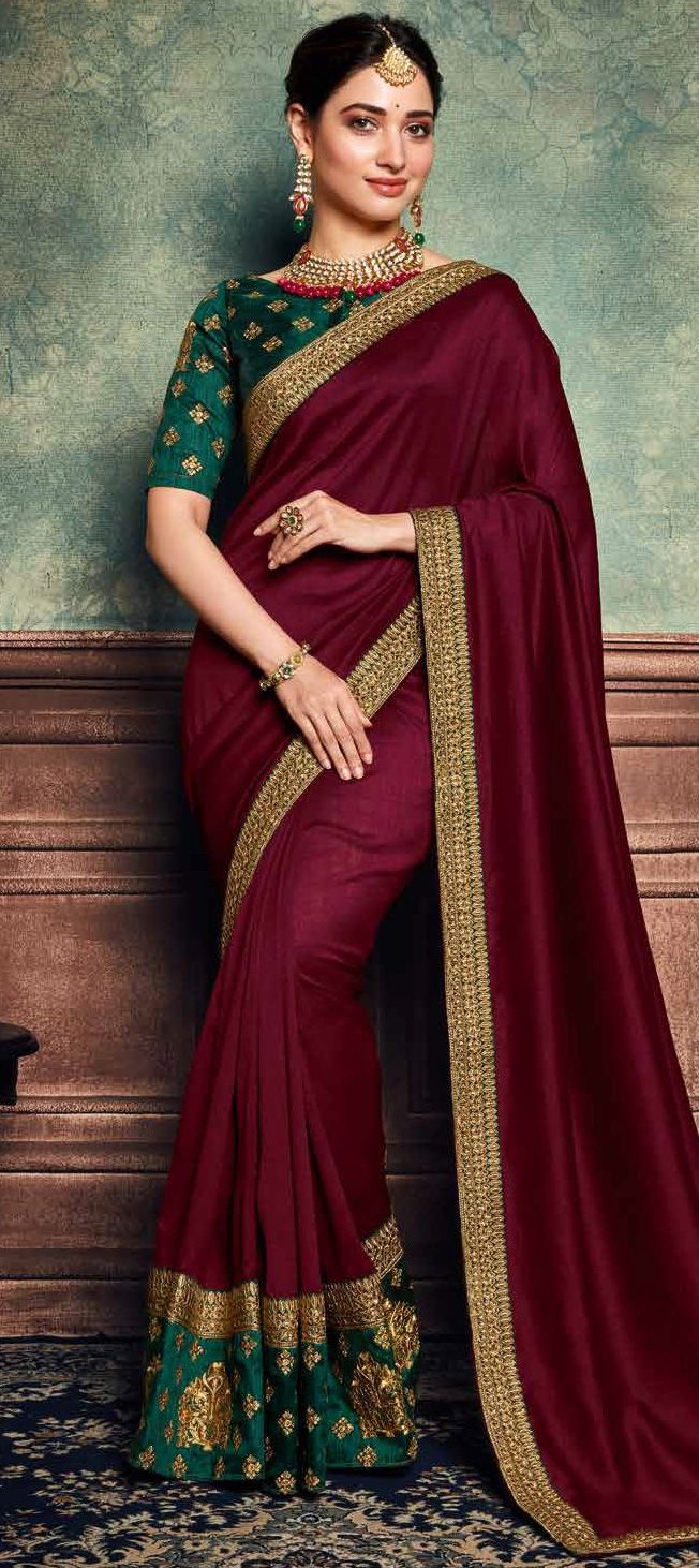 Wine Russian Silk Saree With Pleated Beautiful Sari Designer Saree Indian  Wedding Saree GIFTS for HER sarees With Blouse 