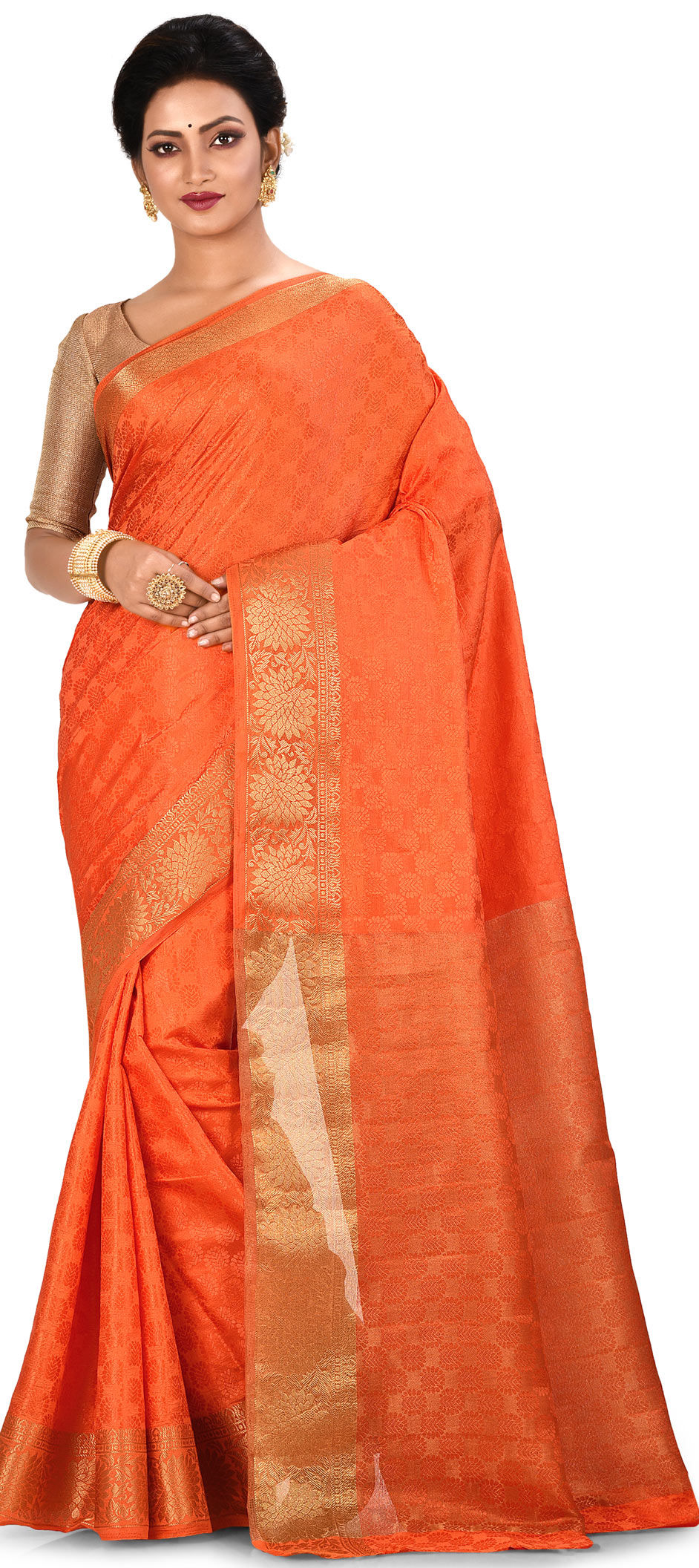 Traditional Orange color Kanjeevaram Silk, Silk fabric Saree 1580347