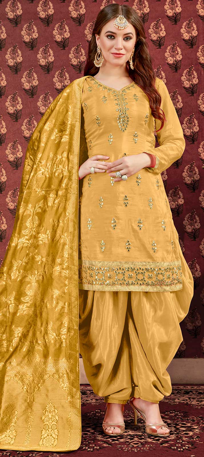 Designer Traditional Wear Viscose Silk Salwar Suit Yellow Viscose Silk Pant Straight main image 1