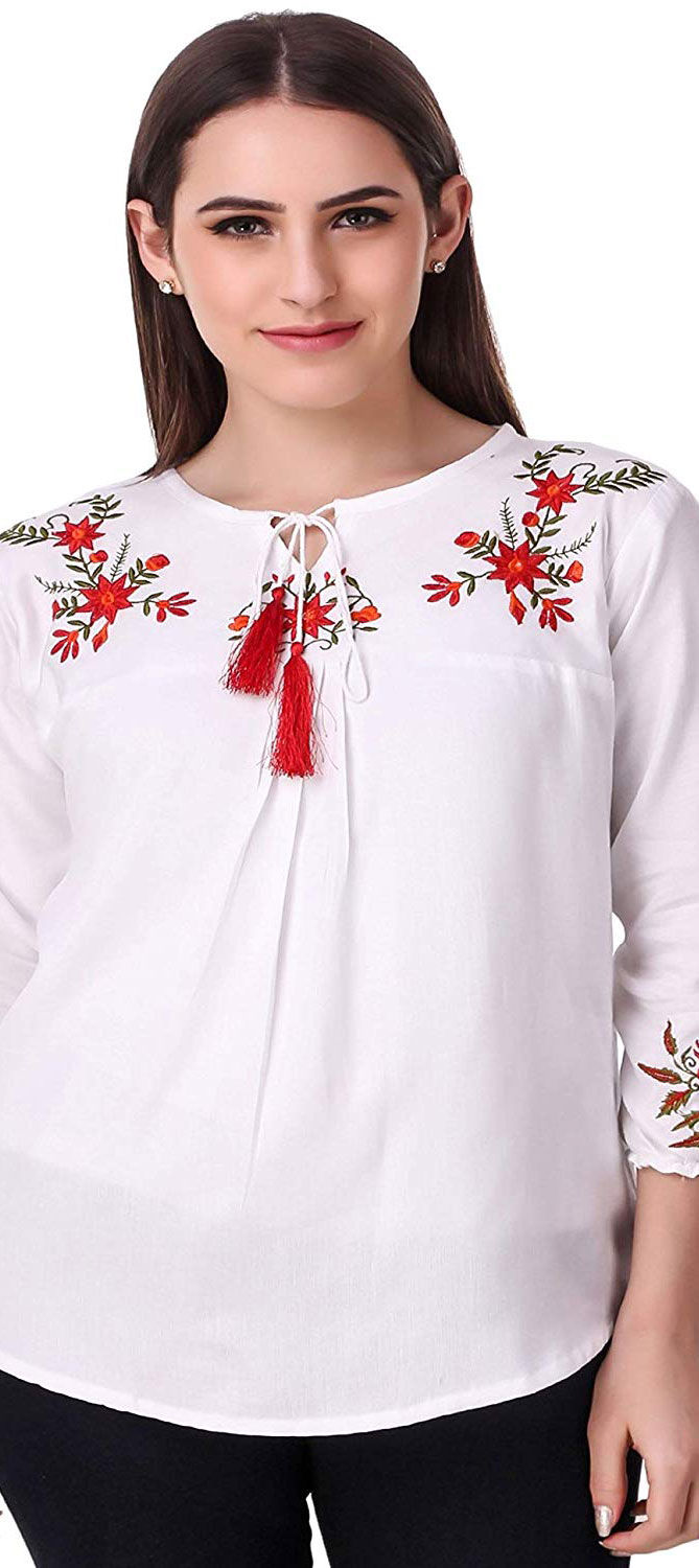 Full Sleeve Women White Rayon Embroidered Shirts at Rs 295/piece in Delhi