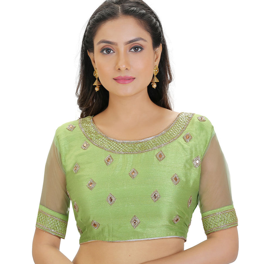 Green color Dupion Silk fabric Blouse : 1582196