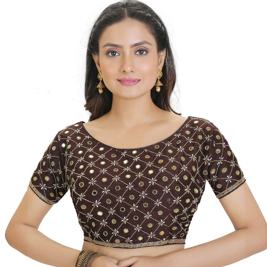Beige and Brown color Dupion Silk, Silk fabric Blouse : 1582199