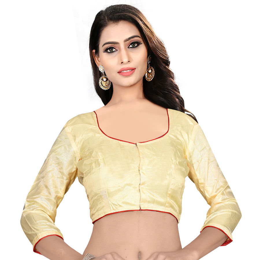 Beige and Brown color Raw Silk, Silk fabric Blouse 1582217