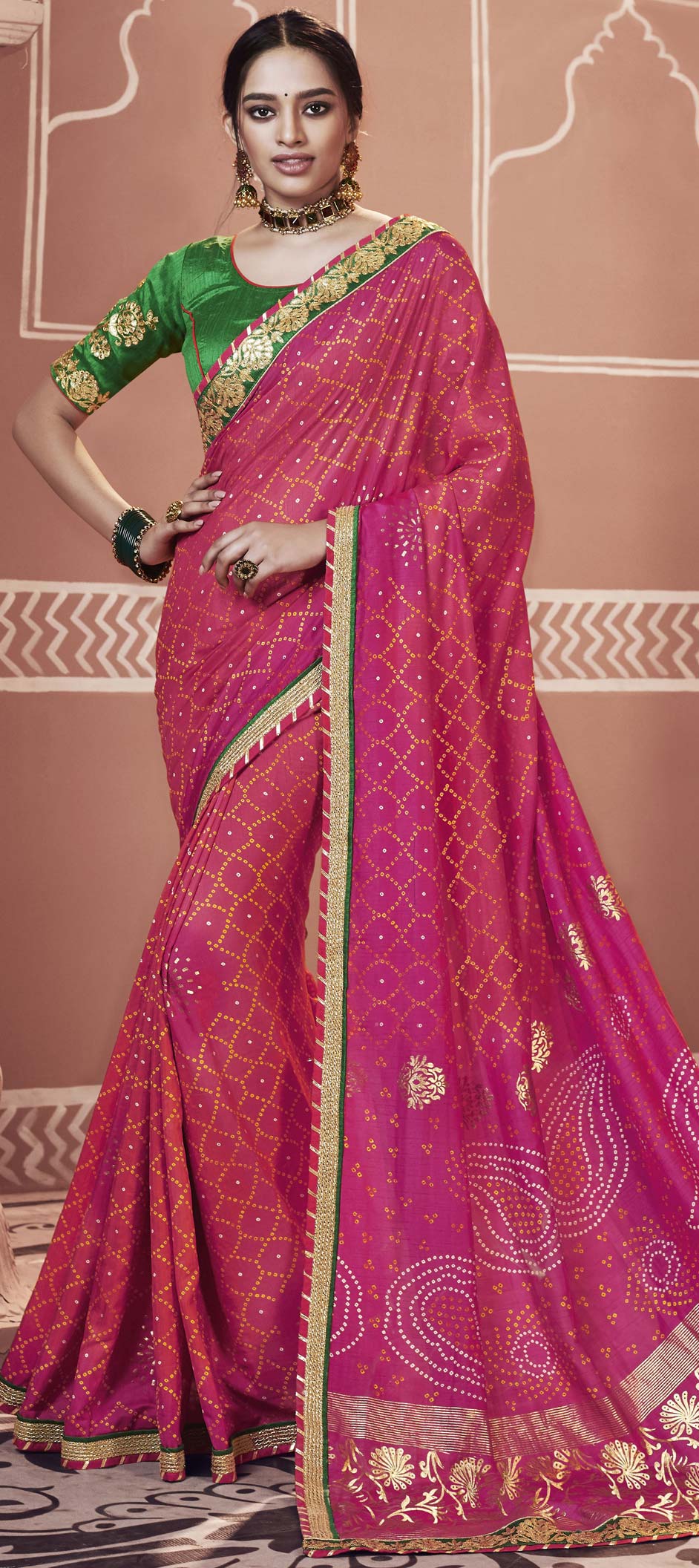 Rajasthani Multicolour Gotapatti Leheriya Saree With Blouse, Or, Amt, गोटा  वर्क साड़ी - Khatushyam Creations, Sikar | ID: 2849605262233