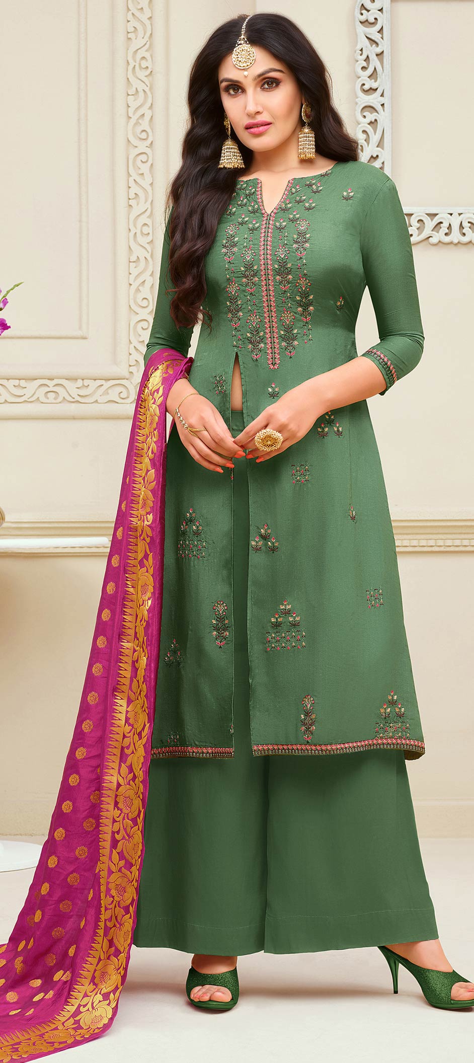 Casual Green Color Cotton Fabric Salwar Kameez 1583401 