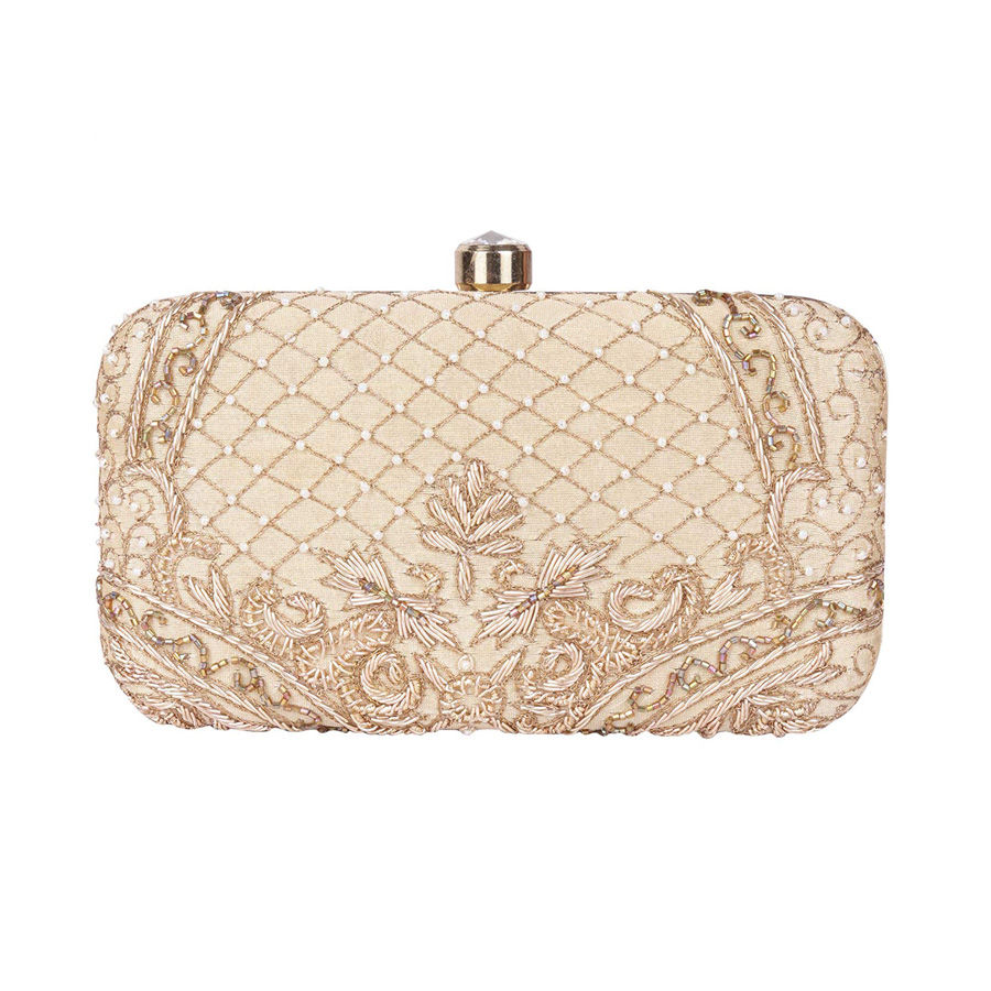 Beige and Brown color Synthetic fabric Clutches : 1583569