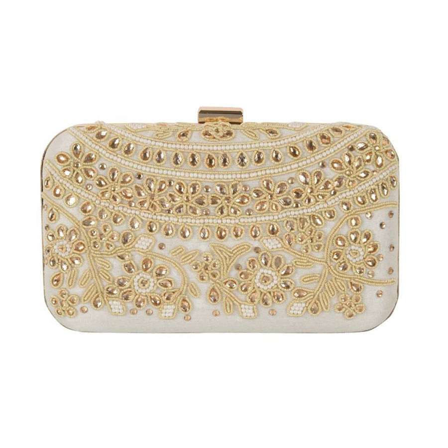 White and Off White color Synthetic fabric Clutches : 1583573