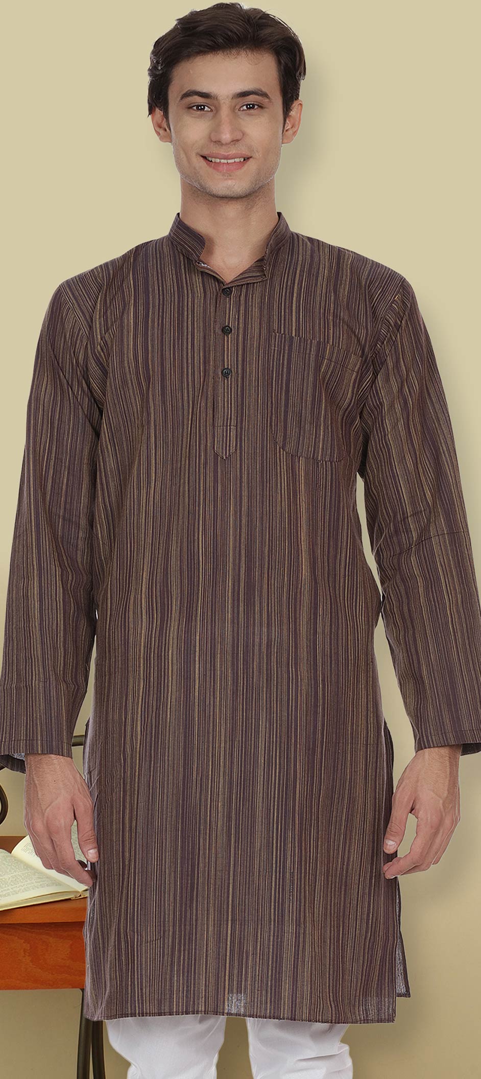 Black and Grey color Cotton fabric Kurta 1583604