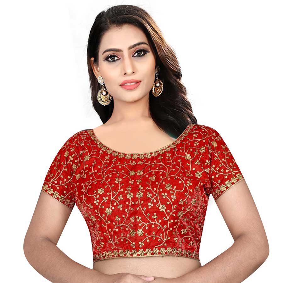 Red and Maroon color Silk fabric Blouse : 1584066