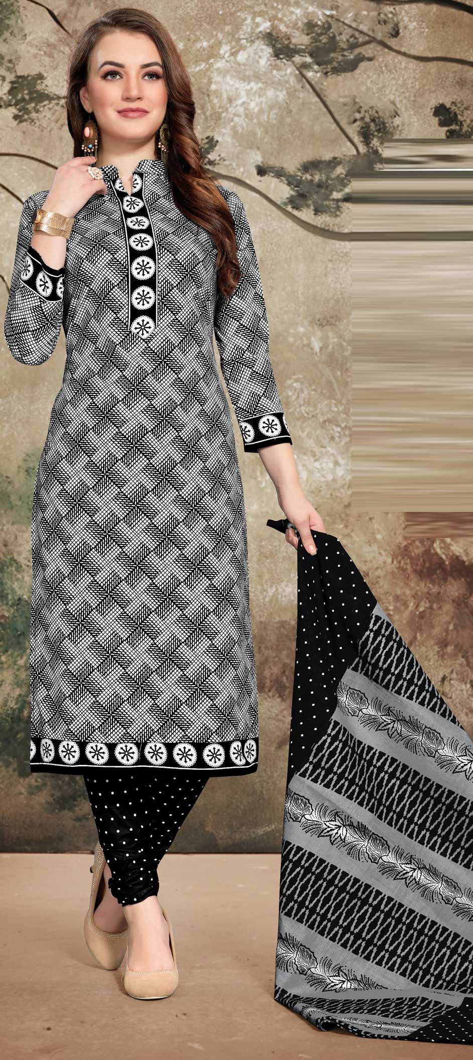 Casual, Party Wear Black and Grey color Cotton fabric Salwar Kameez ...