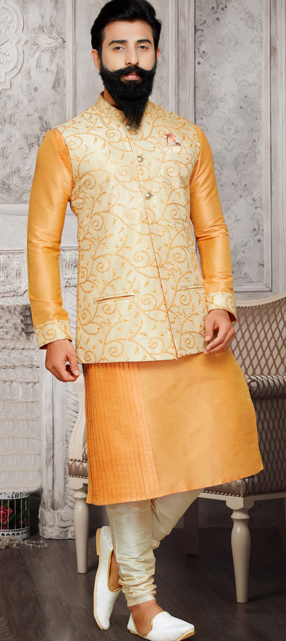 Classic Zari Kurta Pyjama Set - Yellow