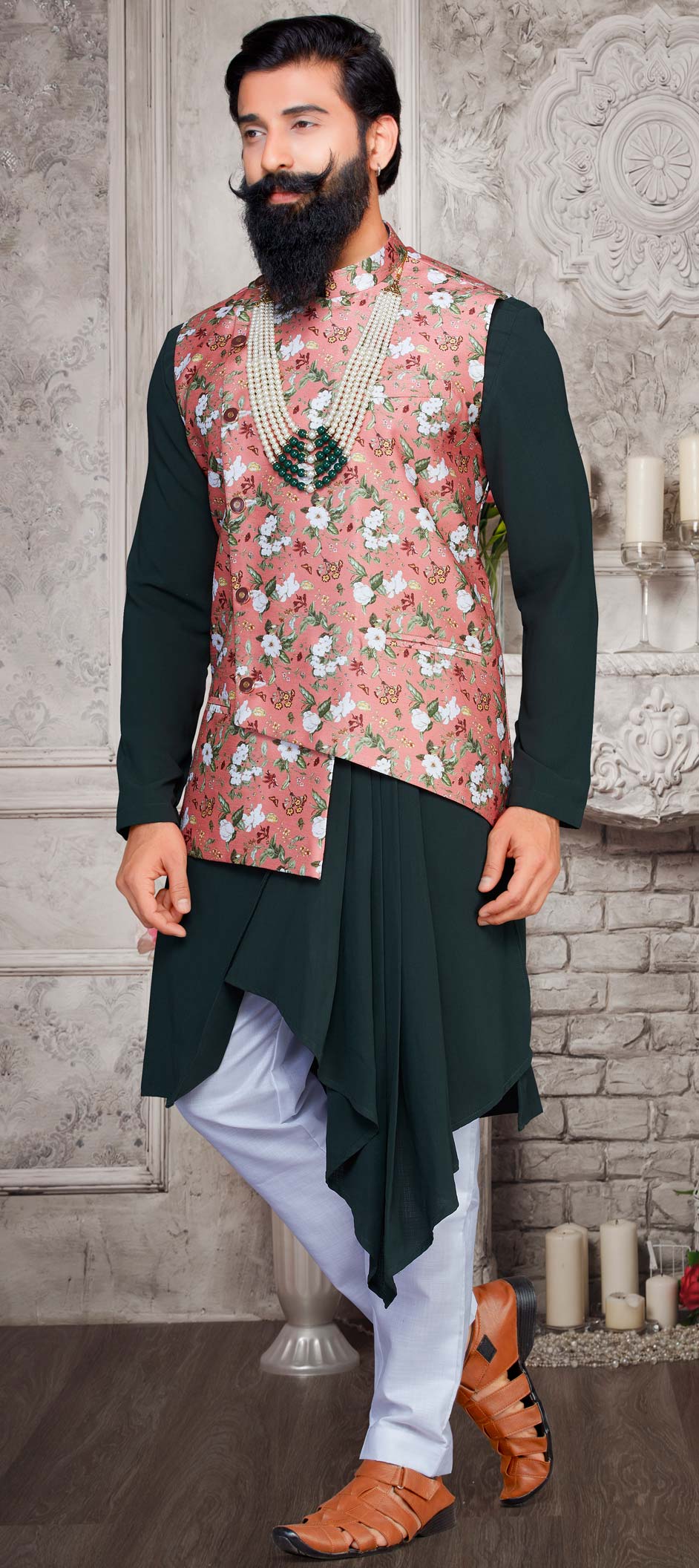 kurta pajama with printed jacket