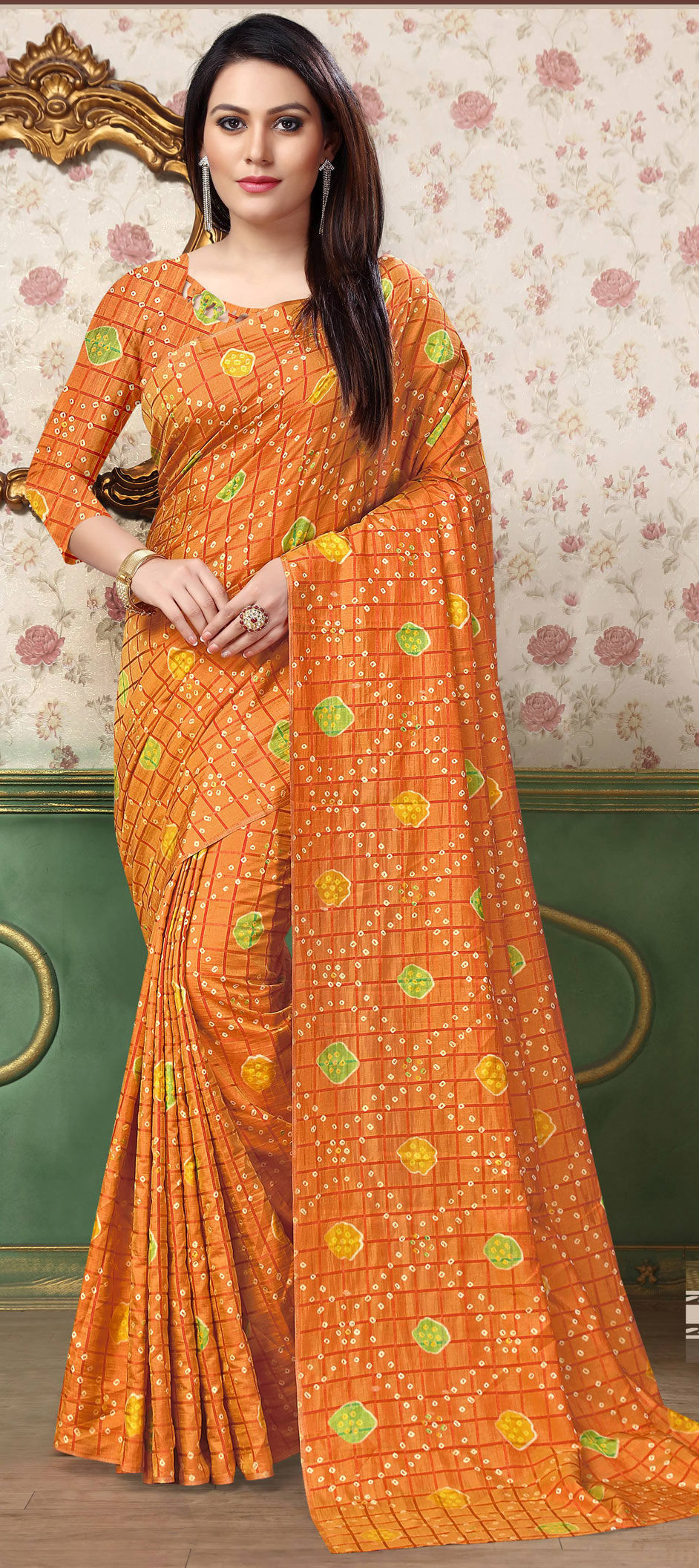 Festive Orange color Cotton fabric Saree 1585352