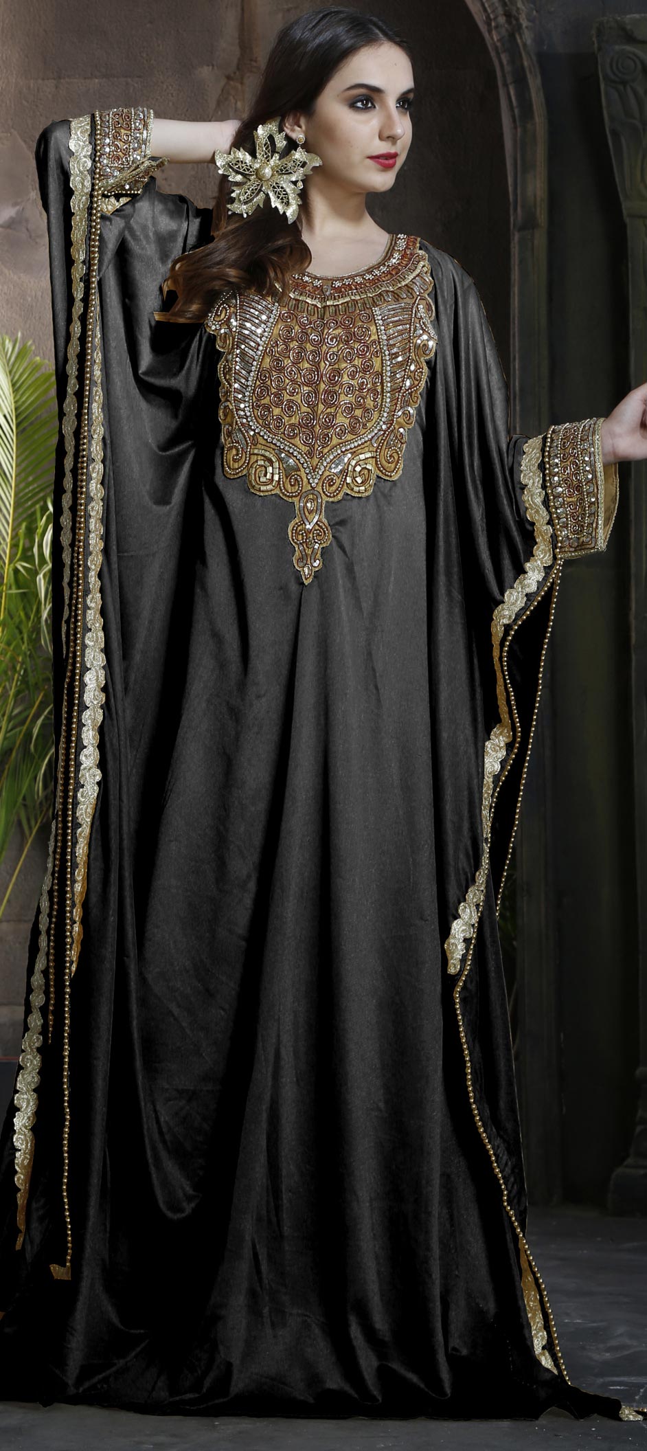 Grey Kaftan with Silver Embellished Motif