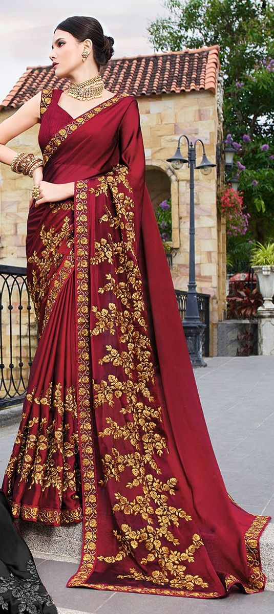 Wedding Collection Zari Embroidered Georgette Red Saree SARV142793