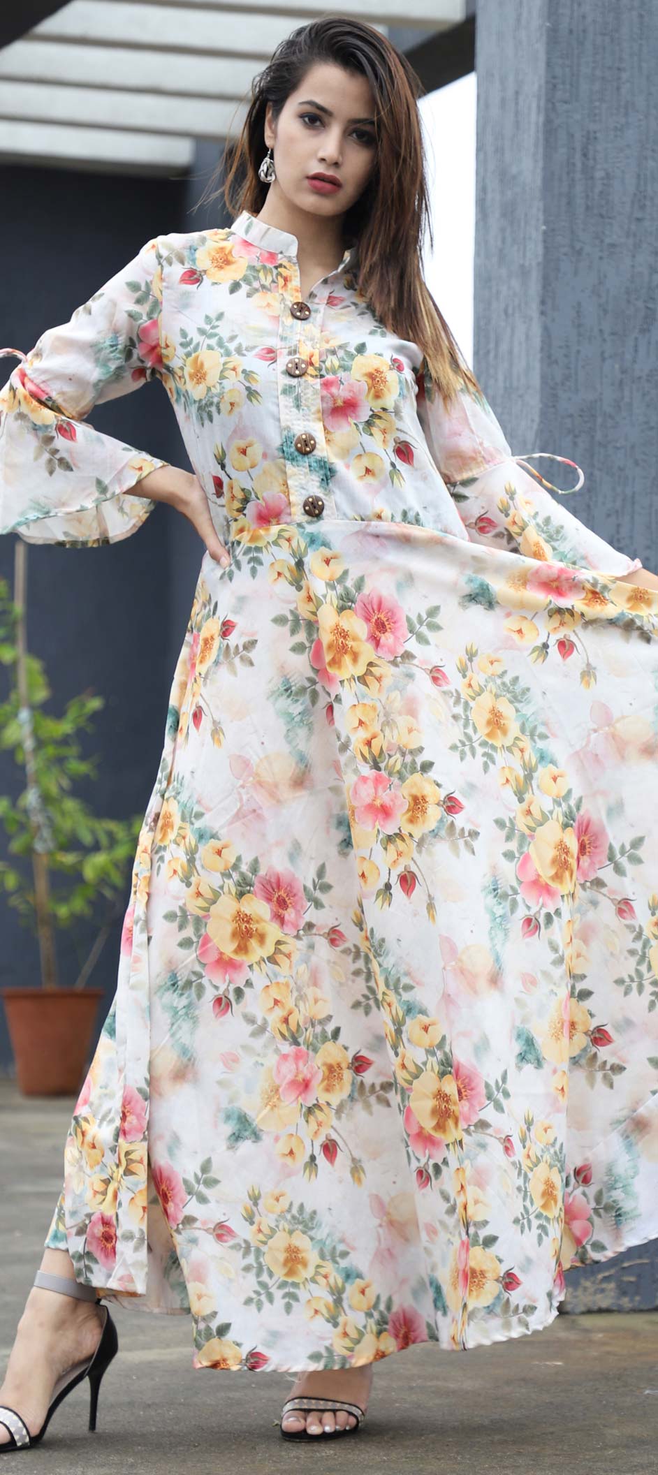 chinese dress ladies Bollywood Style Mirror and Stonework Georgette Long Dress with Duppatt   MOON'S TRENDS