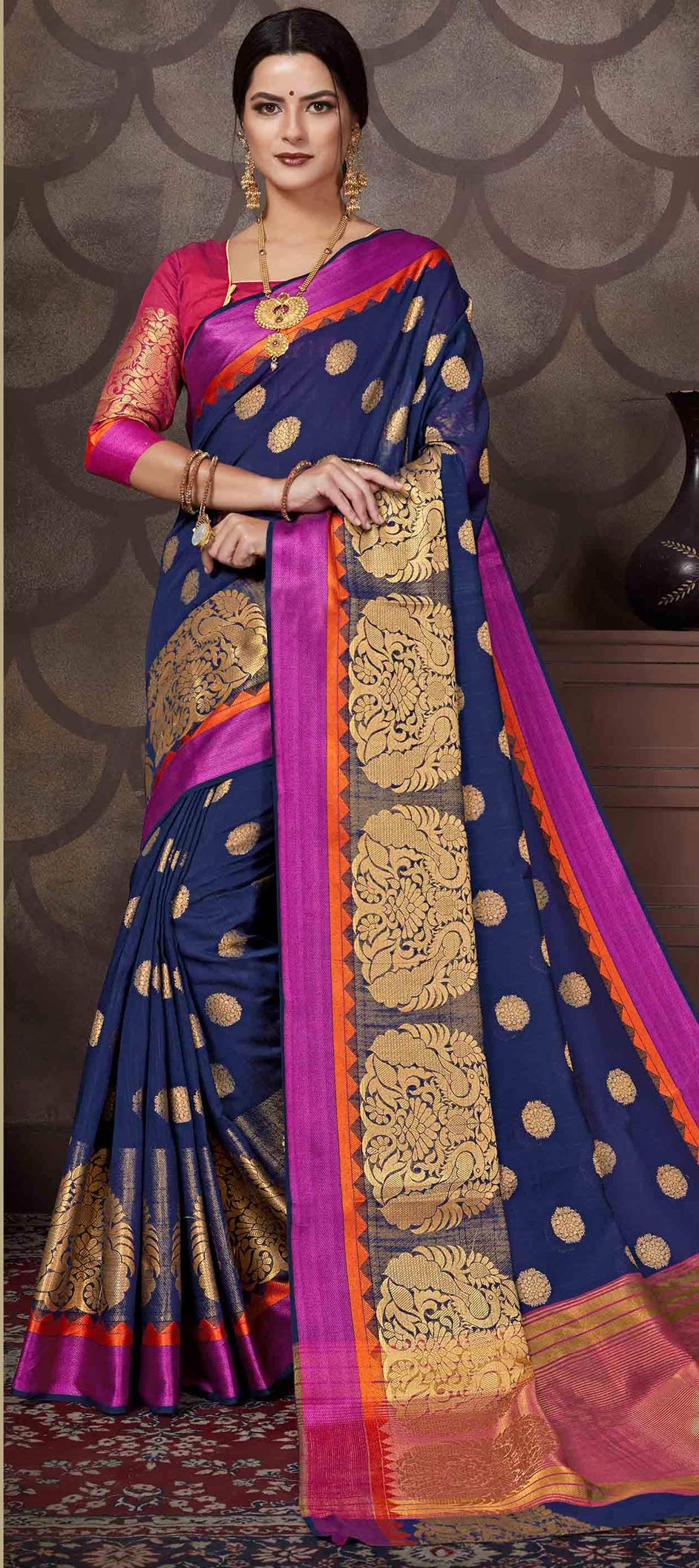 Traditional Blue color Cotton fabric Saree : 1587264