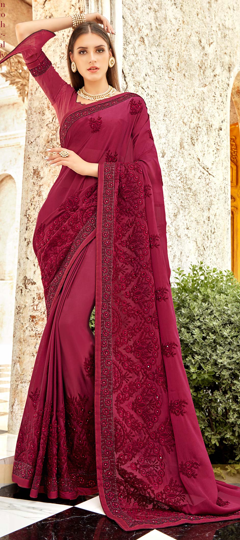 Party Wear Pink And Majenta Color Georgette Fabric Saree 1588650 