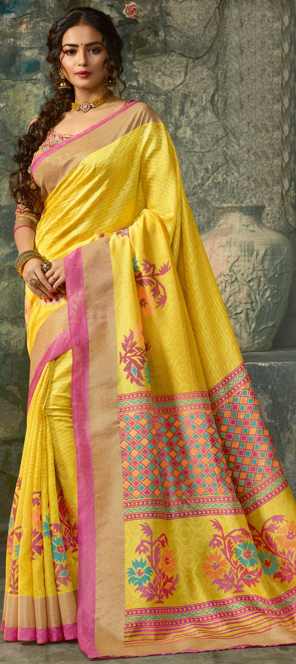 Bollywood Yellow Color Art Silk Silk Fabric Saree 1590718 5806