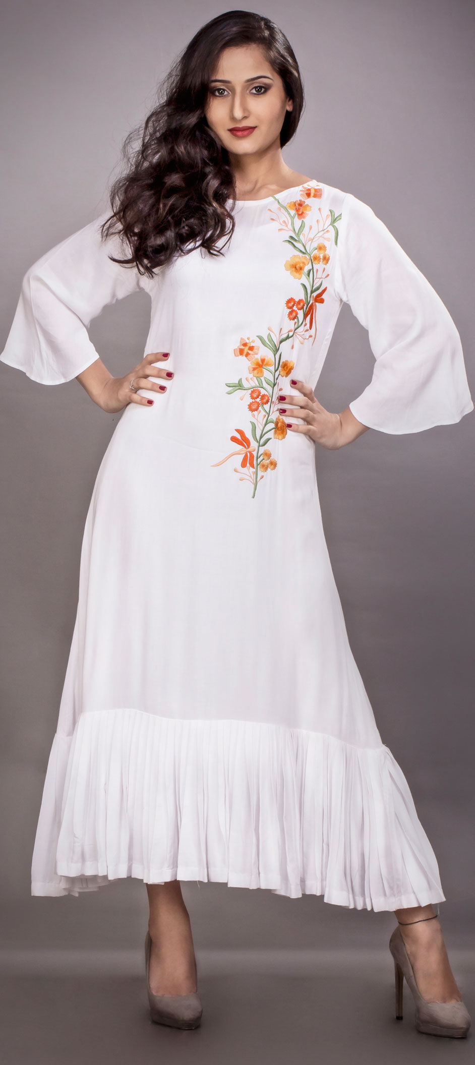 Party Wear White and Off White color Viscose fabric Dress : 1591092