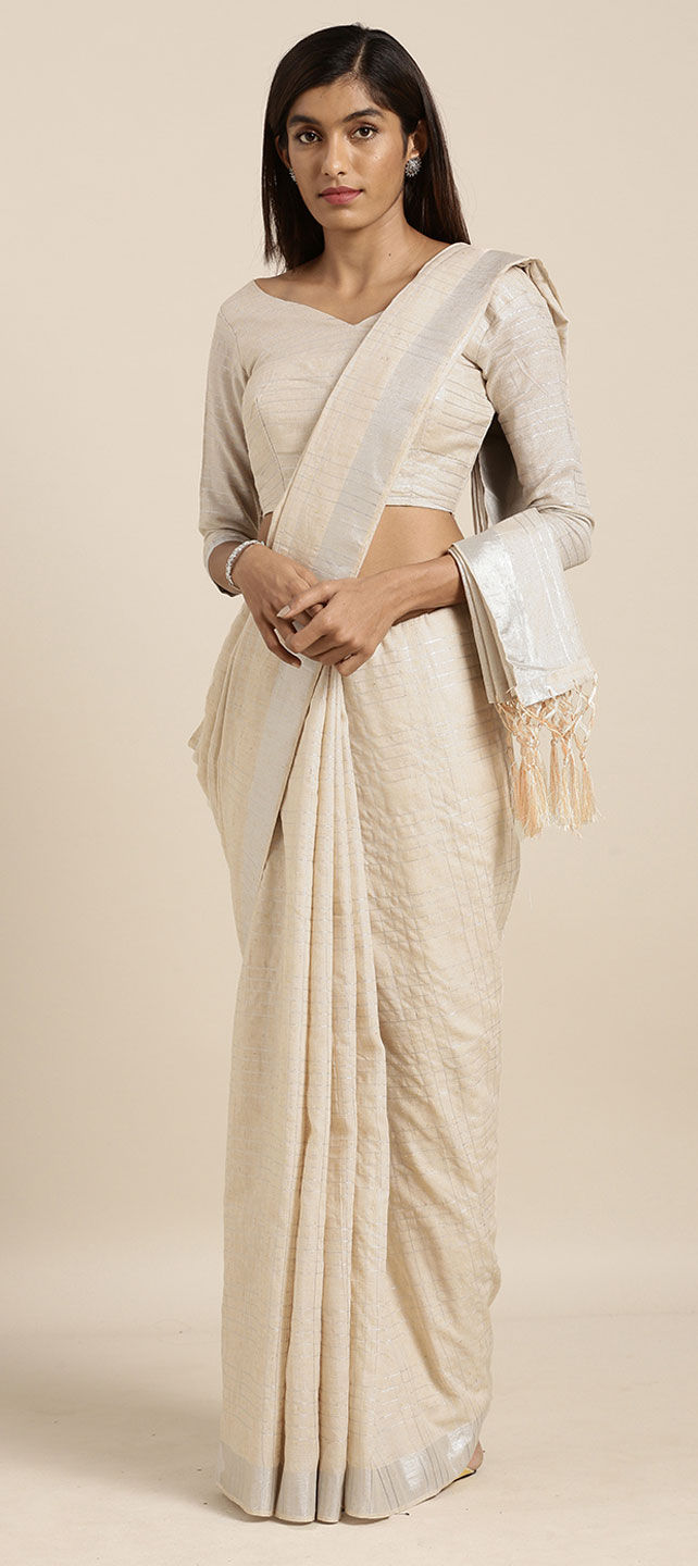 Beige Printed Cotton Saree main image 1