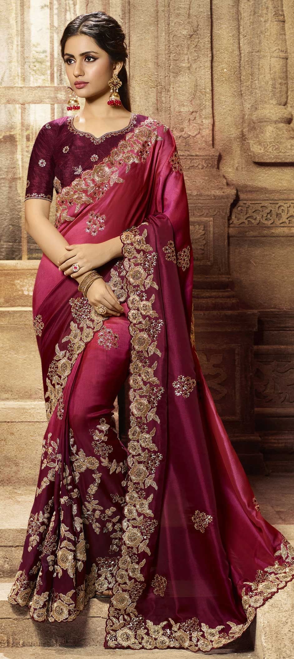 Bollywood, Traditional, Wedding Red and Maroon color Art Silk, Silk ...