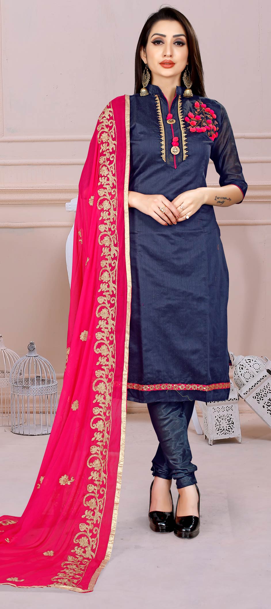 Pant Style Blue Silk Embroidered Ethnic Salwar Kameez