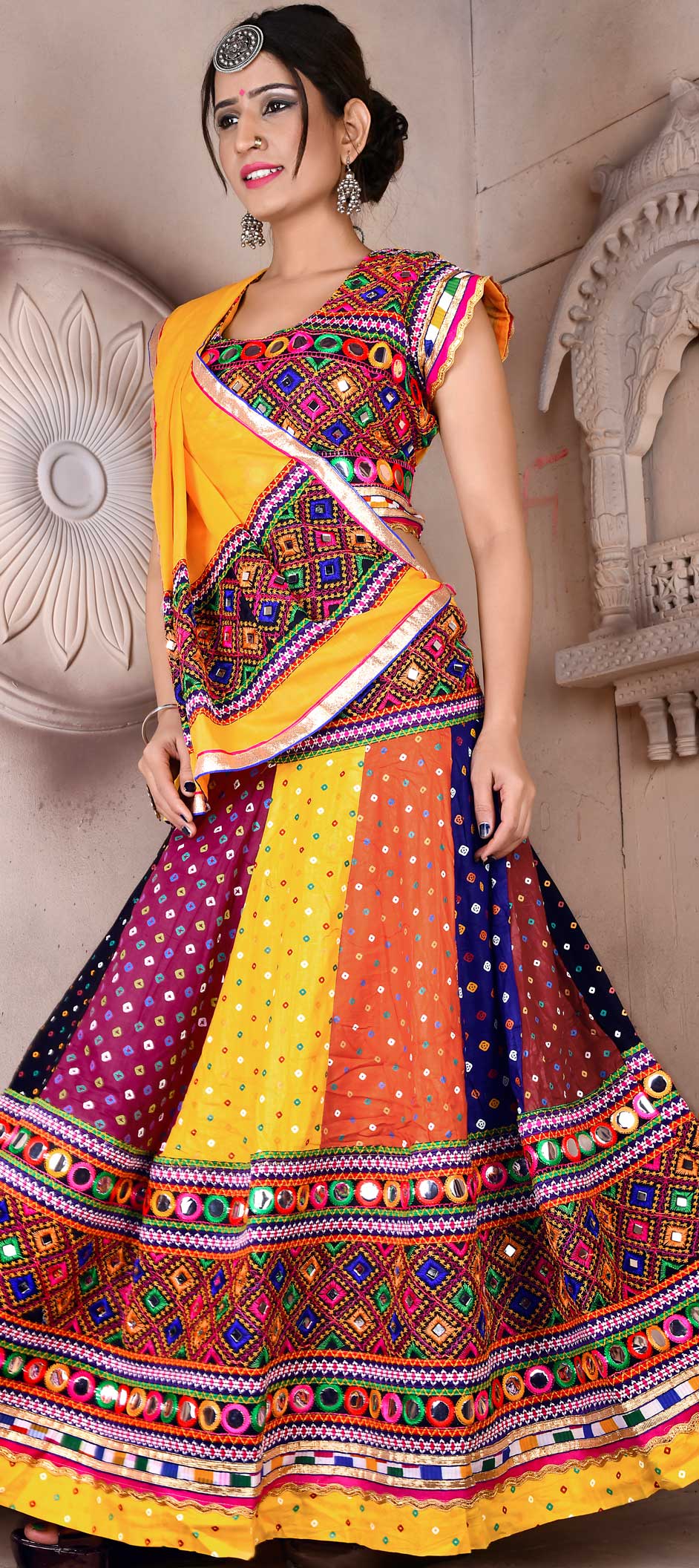 Festive Navaratri Traditional Multicolor Color Cotton Fabric Lehenga 1592986 