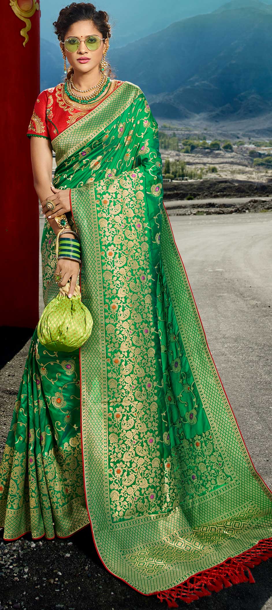 Be Wedding & Festive Ready with Our New PURE Jacquard Rama green Saree Collection