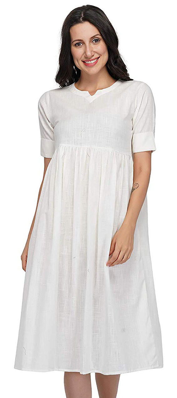 Casual White and Off White color Cotton fabric Dress 1593817