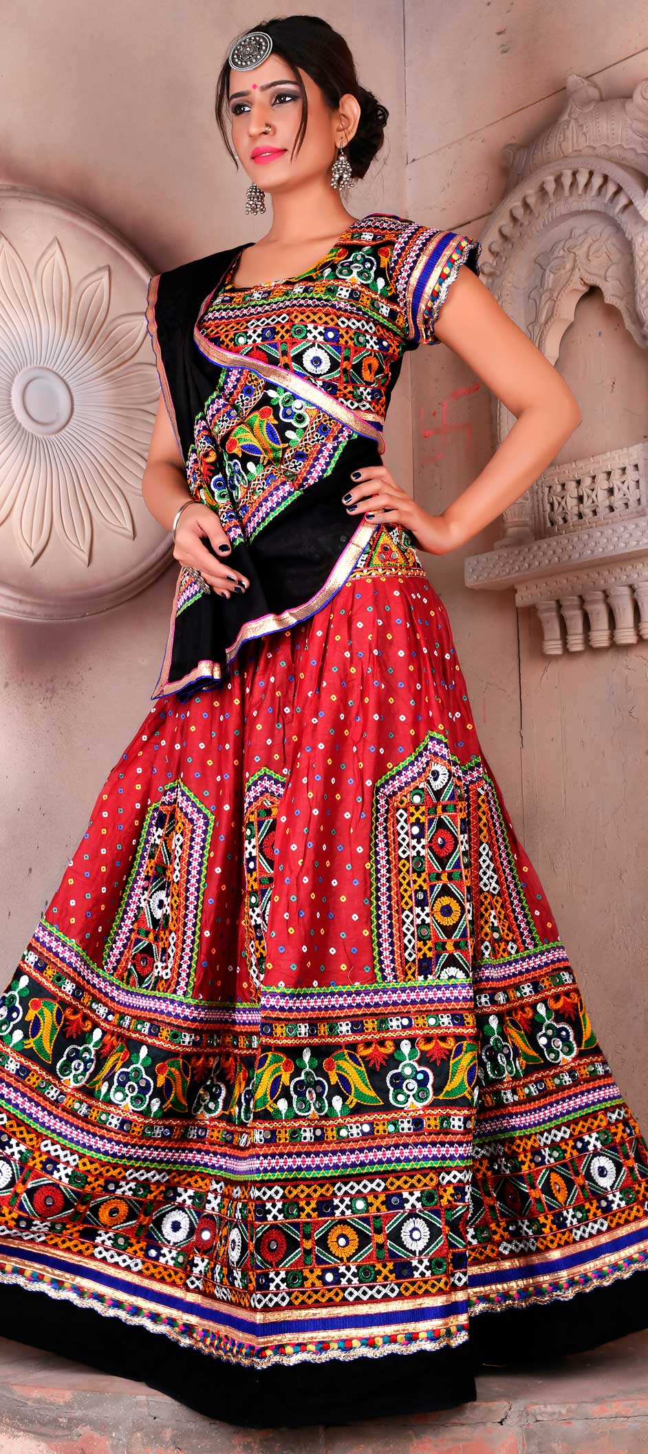 Latest Pink Cotton With Bandhni Print And Real Mirror Work Lehenga –  garment villa